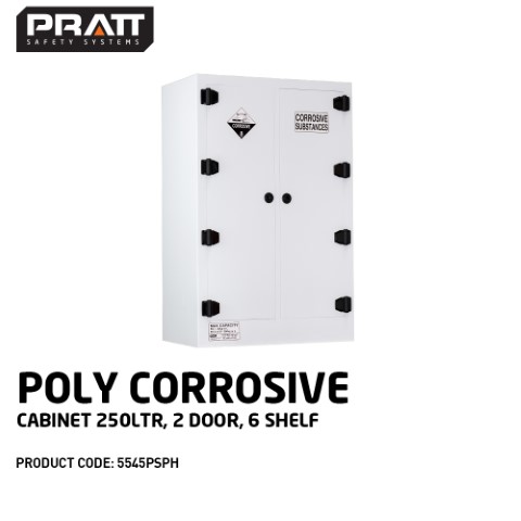 PRATT CABINET DG CORROSIVE POLYETHYLENE 6 SHELF 250L 1550X 1000X 600MM